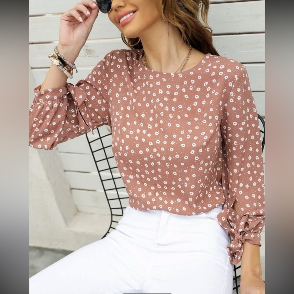 NEW SHEIN Pink Ruffled Puff Sleeve Blouse - Picture 4 of 9
